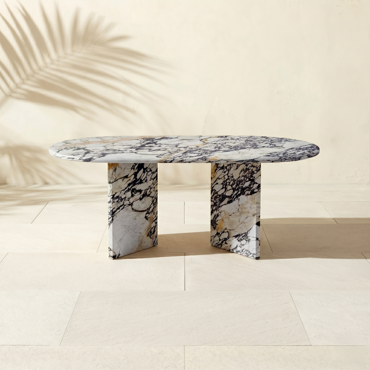 Brent Oval Calacatta Viola White Marble Coffee Table